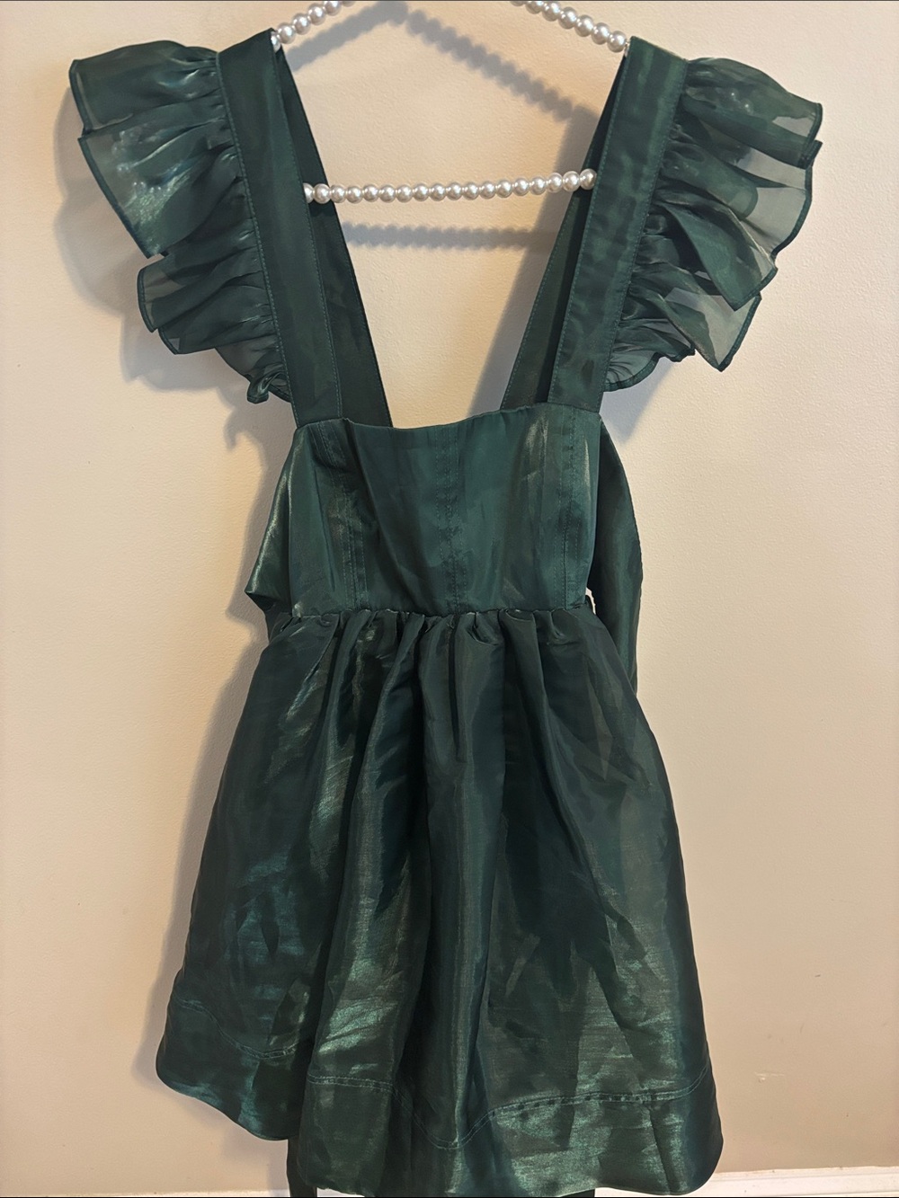 NEW Altar’d State Emerald Green Organza Ruffle Babydoll Mini Dress Medium